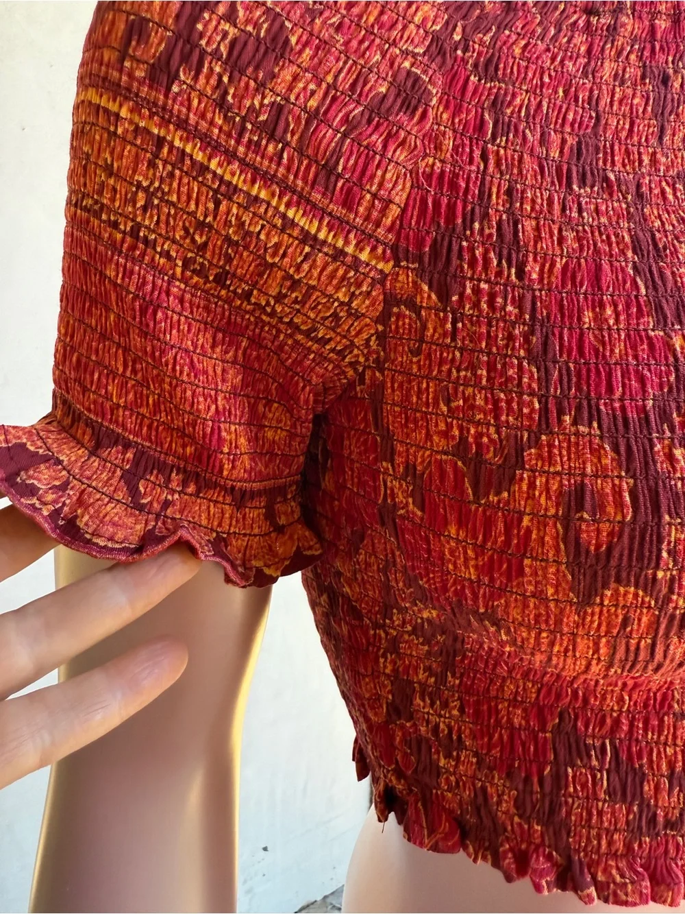 NWT Angie skirt orange yellow rust multi color print - smocked waist - M boho - Picture 10 of 10